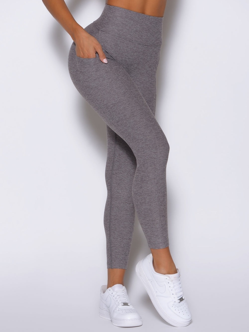 Bombshell Toned 7/8 High-Waist Sculpting Leggings with Pockets - Charcoal Gray L - Picture 3 of 16